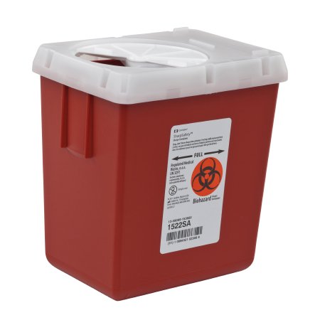 Sharps Container AutoDrop™ 7-1/4 H X 6-1/2 W X 4-1/2 D Inch 2.2 Quart Red Base / White Lid Vertical Entry Rotating Lid Phlebotomy (1/EA 60/CS) by Cardinal  ID 1522SA